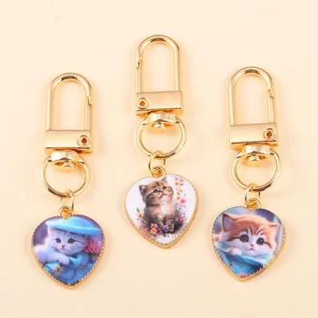2 ks Roztomilý Keychain Pet Mačky Milujú Srdce Kľúčový Prívesok, Ozdoby Pre Ženy, Mužov, Kabelka Accessorie Auto Visí Krúžok Šperky Darček