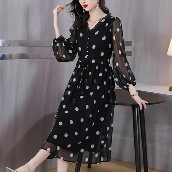 2023 Black Polka Dot-Silk Elegantné Luxusné Dlhé Šaty Žien Lete Retro Party Šaty Elegantné Bežné Prom Šaty