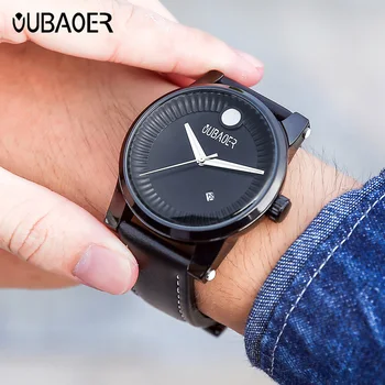2023 Značky OUBAOER Muži Hodinky Quartz Chronograf Hodinky Kožené Bežné náramkové hodinky Luxusné Kreatívne Hodiny Relogio Masculino