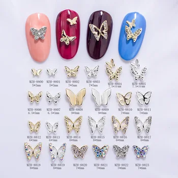 20Pcs Mini Duté Motýľ Nail Art Kúzlo 3D Metal Silver/Gold Diamond Motýľ Nail Art Decoration DIY Nechtov Príslušenstvo