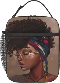 Africký Američan Afro Žena Obed Taška Prenosná Izolované Obed Box Žien, Opakovane Tepelnej Bento Tašky pre Cestovné Piknik Práce