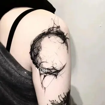Atrament Mesiac Dočasné Tetovanie Samolepky pre Ženy Rameno Sexy Nepremokavé Punk Inkwash Maľovanie Dlhotrvajúci Umenie Falošné Tetovanie Nálepky
