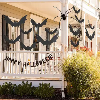 Bat Nálepky na Okno Dekorácie Strašidelné Halloween Bat Dekorácie Realistické Čierna s Žiariace Oči pre domáci Dvore na Halloween
