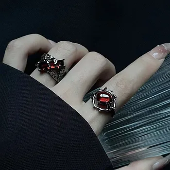 Black Gotický Nepravidelný Tŕnie Ruby Krúžky Retro Hip-Hop Osobnosti Nastaviteľné Prst Prsteň pre Mužov, Ženy, Darčeky, Šperky