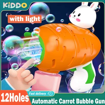 Bubliny Zbraň Mrkva 12 Otvory Automatické Mydlové Bubliny Úplne Roztomilý Králik so Svetlom Bublina Stroj Hračky pre Deti Deň Detí Dary