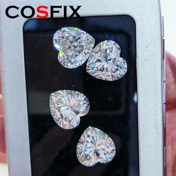 COSFIX 0.1-15ct Vzácne Srdce Rez Moissanite Voľné Kameň D Farba VVS1 Lab Pestuje Super White Certifikované Emerald Moissanite Diamanty