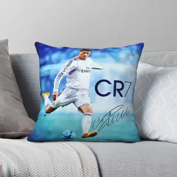 Cristiano Ronaldo-funda de almohada de poliéster y lino con estampado de terciopelo, funda de cojín con cremallera decorativa