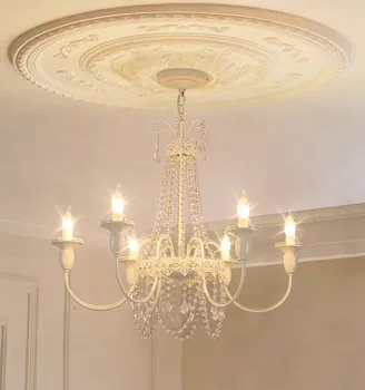 Francúzsky Štýl Vintage Romantický Izba Salón Prívesok Crystal Villa Princess Spálňa Reštaurácia Krém Vietor Svetlo Lampy