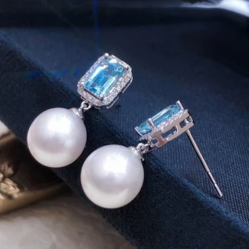 Huitan Nové Simulované Pearl Visieť Náušnice so Sky Blue Cubic Zirconia Romantický Príslušenstvo pre Ženy Temperament Lady Šperky