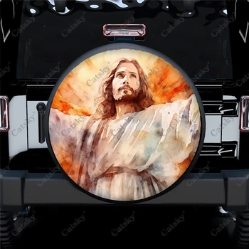 Ježiš Kristus Farebné Štýl Vzor Polyester Univerzálne Pneumatiky, rezervné Koleso Kryt Kryty Kolies pre Príves RV SUV Truck Camper