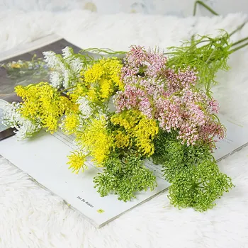 Kórejský Štýl Čipky Kvet Pobočky s Zelené Listy, Umelý Kvet Usporiadanie Dodávky, Falošné Rastliny, Svadobné Kvety