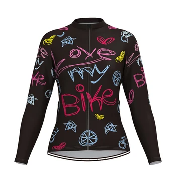 Láska Moja Motorka Ženy Cyklistický Dres S Dlhým Rukávom Zimná Fleece & Č Rúno Čierne Bicykli, Cyklistika Jersey Nosiť Oblečenie