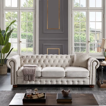 Moderná Pohovka Chesterfield gauč v bielizeň textílie