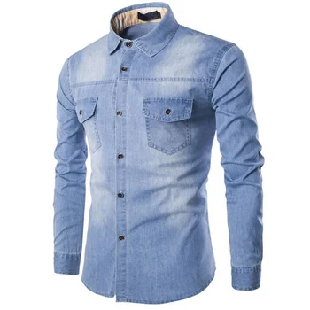 Muži bežné denim shirt mens módne slim fit fitness dlho puzdre džínsy s camisa sociálne masculina plus veľkosť 5xl 6xl