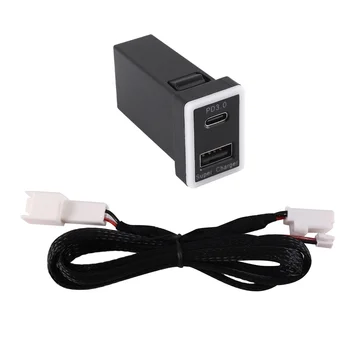 Nabíjací kábel do auta Typ-C PD+USB QC3.0 Rozhranie Dual Socket pre Mobilný Telefón Nabíjačka pre Toyota GM 33.5X23mm