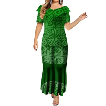 Nový Lotus Leaf Sukne Dizajn Letné Vypnutie Ramenný Sexy Šaty Strany Elegantné Šaty Vlastný Vzor Retro Etnických Polynézia
