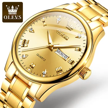 OLEVS Pánske Hodinky Top Značky Luxusné Zlaté Quartz Hodinky pre Mužov Nerezovej Ocele, Vodotesné Týždeň Dátum Obchodné Muž Náramkové hodinky