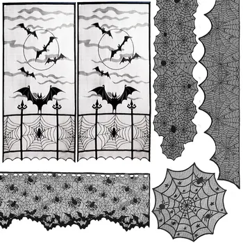 OurWarm Halloween Party Dekorácie, Krbové Súpravy Uterák Obrus Stôl Runner Tienidlo Spider Bat Opony pre Festival Dekor