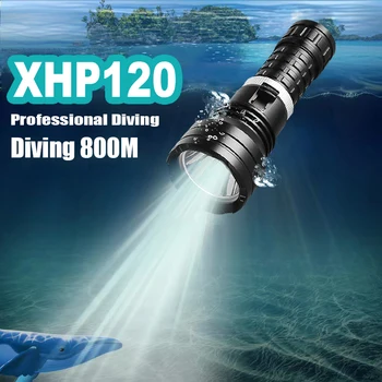 Podmorské Potápanie Baterka XHP120 Super Svetlé WaterproofIP8 Nabíjateľná Vonkajšie Handlamp Profesionálne Robinzonáda Svietidla Torch800M