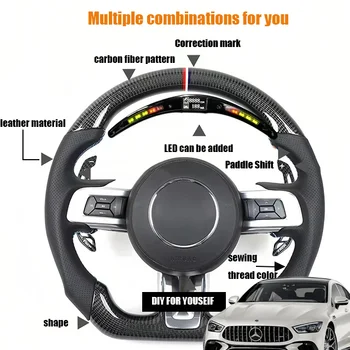 Pre Mercedes benz AMG Vlastné auto, interiérové doplnky LED uhlíkových vlákien volant