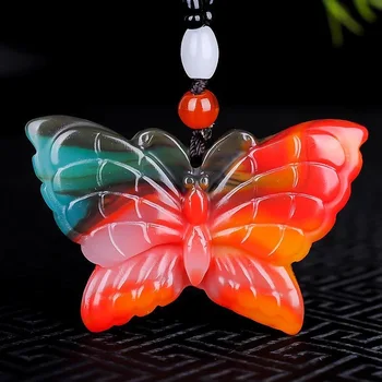 Prírodné Farby Jade Prívesok motýľ Náhrdelník Čínsky Kúzlo Ite Šperky Vyrezávané Amulet Šťastia Darčeky pre Jej Muži Sveter Reťazca