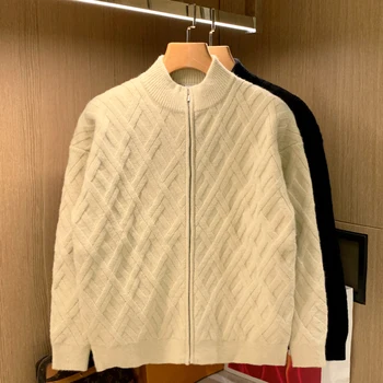 Pánske jednofarebné Módne Cardigan Sveter Pletené Bunda Mužov Kabát Značky Oblečenia Móda Zip O-krku Muž Bežné Knitwear D153