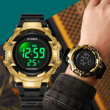 SYNOKE Black Digitálne Hodinky pre Mužov 50 M Vodotesný náramkové hodinky Elektronické Led Vojenské Budík Stopky Relogio Masculino