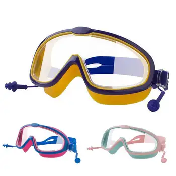 Vonkajšie plavecké Okuliare Earplug 2 v 1 Sada pre Deti Anti-Fog UV Ochrany Plávanie Okuliare S zátkové chrániče sluchu pre 4-15 Rokov Deti