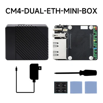Waveshare CM4-DUAL-ETH-MINI-BOX Pre Raspberry Pi CM4 Dual Gigabit Internet Port Expansion Board CM4 Hosť + Kovové puzdro EÚ Plug