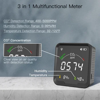 WiFi Tuya Smart CO2 Detektor 3 v 1 Oxidu Uhličitého Detektor Kvality Ovzdušia Monitor Teplota Vlhkosť Vzduchu Tester s Budík