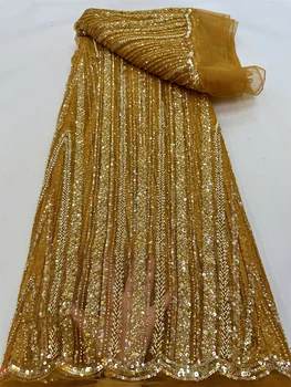Zlato Kvalitnú Módu Francúzsky Oka Výšivky Flitrami Korálky Čipky Textílie Afriky Nigérijský Čipky Textílie Pre Svadobné Šaty Strany